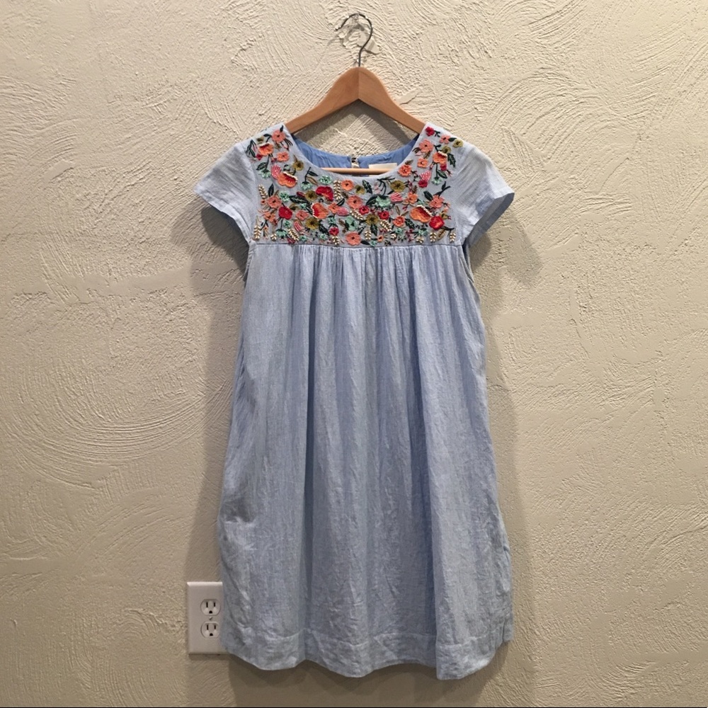 Anthropologie Maeve Embroidered Stripe Dress